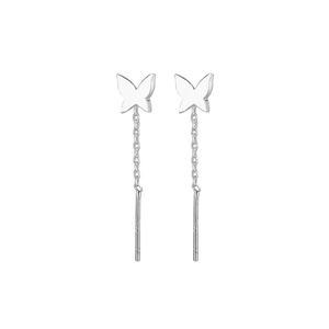 Elegant silver butterfly tassel drop earrings in minimalist S925 sterling silver style