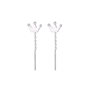 S925 sterling silver crown tassel earrings with delicate chain and minimalist drop design