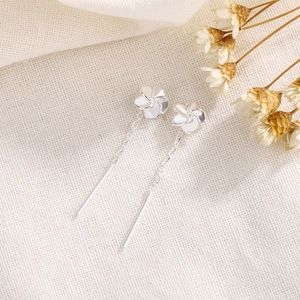 Elegant Petal Flower Ear Threaders Minimalist Copper Tassel Earrings Silver Color Long Chain Dangle For Women Stylish Simple