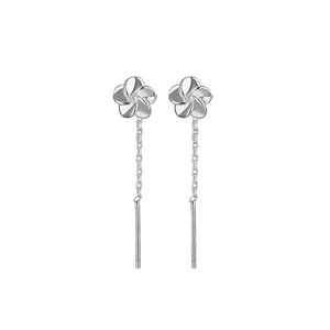 Elegant silver flower ear threaders with minimalist five-petal floral drop design