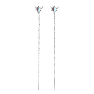 Silver tassel earrings with moonstone and antler design on white background