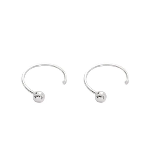 Polished silver minimalist C-shaped earrings featuring a solid metal bead design
