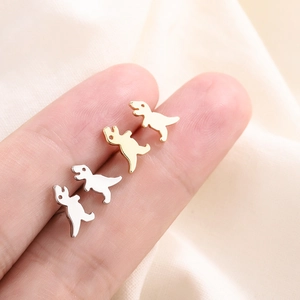 Tiny Cartoon Dinosaur Stud Earrings Cute Animal Tyrannosaurus Rex Shape Copper Jewelry For Women Girls