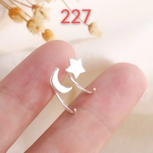 Minimalist 925 silver plated C-shaped earrings with celestial star and moon charm design