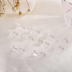 Minimalist Silver Plated Copper Earrings For Women With Star Moon Heart Flower Butterfly Geometric C-Shaped Hook