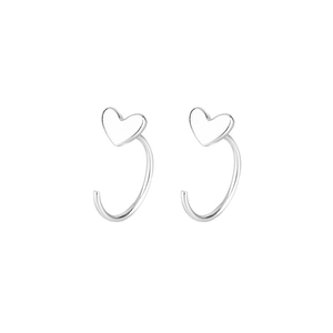 Minimalist S925 sterling silver heart-shaped hoop earrings for women on white background