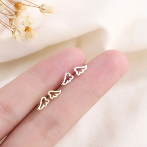 Hollow Angel Wing Stud Earrings 925 Silver Plated Copper Minimalist Tiny Mini Sweet Jewelry For Women Girls