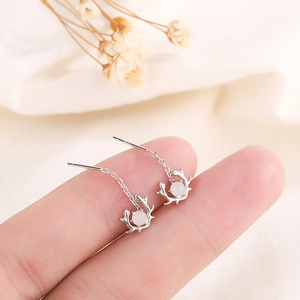 Antler Moonstone Drop Ear Threader Earrings With 925 Sterling Silver Earring Post Copper Deer Horn Tassel Jewelry For Women