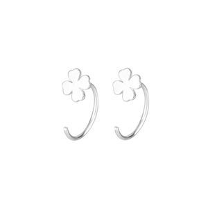 Elegant 925 silver plated C-shaped hook earrings with lucky four-leaf clover charms