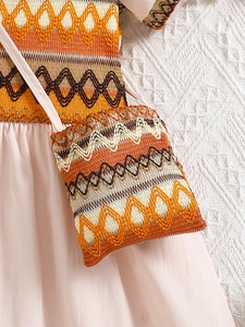 Bohemian girls patchwork dress with crochet knit bodice and matching mini crossbody bag