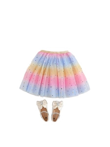 Girls rainbow sequin tutu skirt with matching white bow princess shoes set