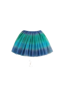 Girl's rainbow tutu skirt with sparkling sequins stars and colorful gradient tulle mesh