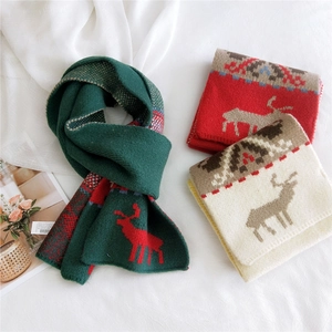 Knitted Winter Scarf Warm Christmas Reindeer Snowflake Pattern Soft Mohair Like Pashmina Shawl Holiday Neck Wrap Women