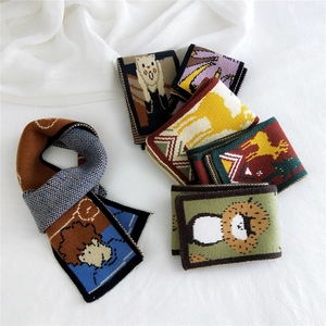 Chic cartoon elk knitted scarf for women with warm double-sided jacquard pattern