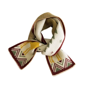 Winter knitted scarf with cartoon elk patterns and colorful Nordic geometric designs