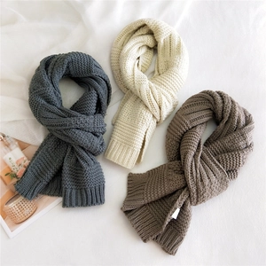 Thick knit winter scarves in grey, beige, and coffee colors with ribbed edges