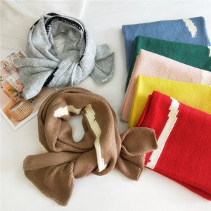 Women Knitted Scarf Striped Contrast Color Thick Warm Winter Scarf Soft Yarn Blend Korean Minimalist Fashion Neck Warmer