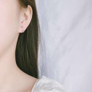 Minimalist S925 sterling silver dual-line ball stud earrings and C-shape hoop set on ear