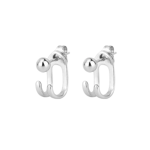 Minimalist S925 silver double-line ball ear jackets with geometric U-shape design