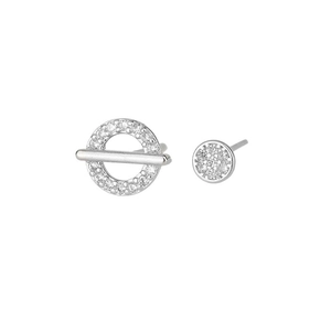 S925 sterling silver asymmetrical geometric stud earrings with sparkling cubic zirconia