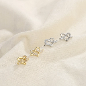Heart Stud Earrings Copper With Cubic Zirconia Knotted Design Minimalist Romantic Jewelry For Women Gift