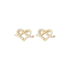 Romantic gold S925 silver heart stud earrings with sparkling pavé cubic zirconia