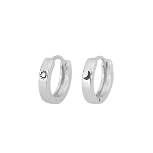 Minimalist S925 sterling silver hoop earrings with matte sun and moon engravings