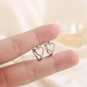 Boucles D'oreilles Créoles Coeur Délicates Avec Tige En Argent Sterling 925 Perles Creuses Style Coréen Bijoux Élégants Pour Femmes
