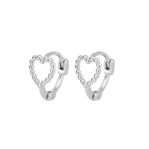 Boucles d'oreilles créoles cœur en argent S925 avec texture perlée et finition polie