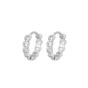 Minimalist S925 sterling silver hollow heart hoop earrings for women on white background