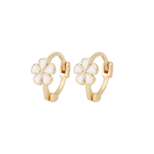 Minimalist s925 silver hoop earrings featuring white enamel five-petal flower charms