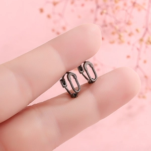 Creative S925 sterling silver safety pin earrings in dark gunmetal finish for couples