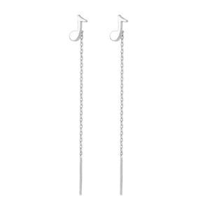 Orecchini pendenti in argento S925 con nota musicale e design a catena lunga