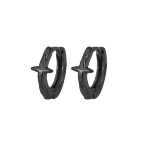 S925 sterling silver black cross earrings with embossed star design for men and women