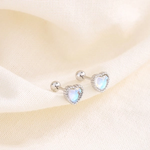 S925 sterling silver heart-shaped moonstone stud earrings with screw-back design