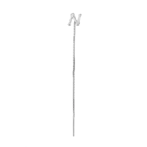 Minimalist silver letter N ear threader earring with textured bark finish for women