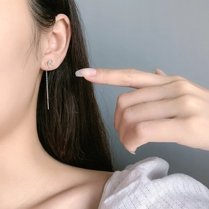 Boucles d'oreilles nœud en argent S925 avec chaîne pendante minimaliste chic