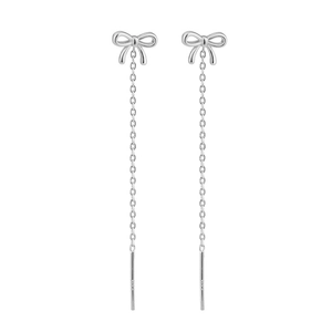 Boucles d'oreilles nœud en argent S925 avec longues chaînes pendantes élégantes