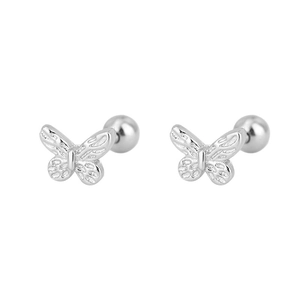 925 silver butterfly screw back stud earrings with detailed hollow wing engravings