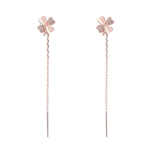 Elegant rose gold four leaf clover pull through earrings with sparkling zircon stones