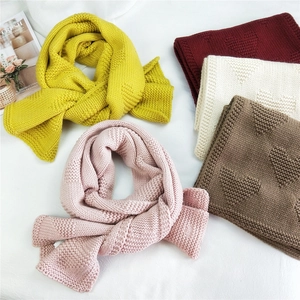 Thick heart-pattern knitted long scarf for women in multiple warm seasonal colors