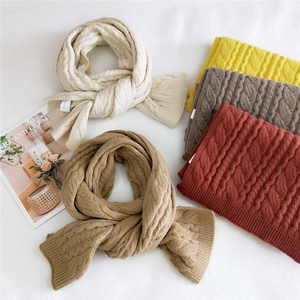 Knitted Scarf Winter Warm Cable Knit Thick Solid Color Soft Long Neck Wrap For Women Korean Fashion Versatile