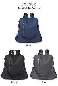 Detailed comparison of PU leather backpacks in blue, black, and grey with side pockets
