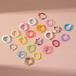 Ensemble de bagues papillon en résine colorée avec perles et anneaux en métal, 1.8cm-2cm