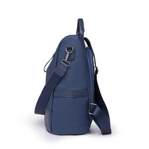 Navy blue lychee texture PU leather backpack for women featuring adjustable straps