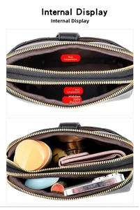 Internal display of quilted crossbody bag with dual main pockets and a zipper compartment