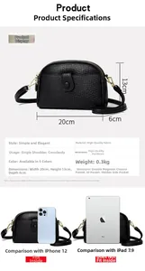 Detailed view of black pebble leather crossbody bag dimensions and internal structure