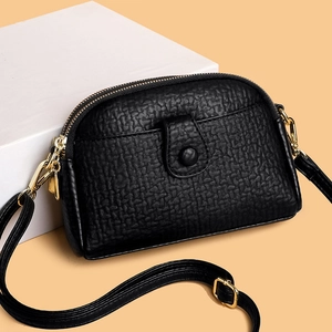 Women Crossbody Bag Litchi Textured PU Leather Multi Compartment Zipper Shoulder Bag Korean Style Elegant Fashion Handbag