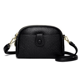Elegant black lychee texture shoulder bag with gold hardware and front snap pocket