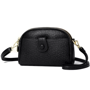 Classic black litchi pattern shell crossbody bag with elegant gold hardware for women